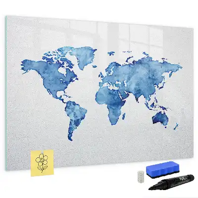 Magnetic marker board watercolor world map print