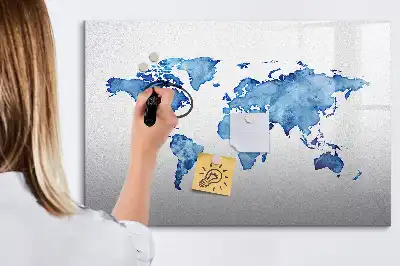 Magnetic marker board watercolor world map print