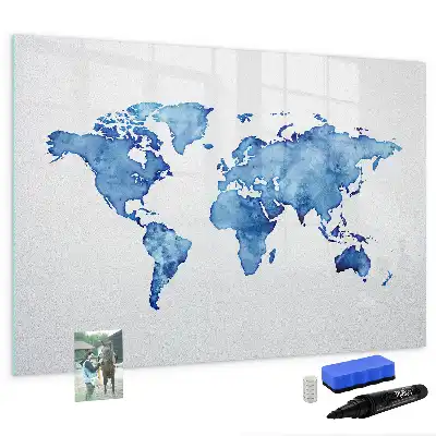 Magnetic marker board watercolor world map print