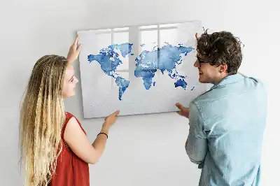 Magnetic marker board watercolor world map print