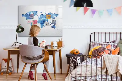 Magnetic marker board watercolor world map print