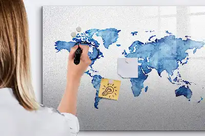 Magnetic marker board watercolor world map print