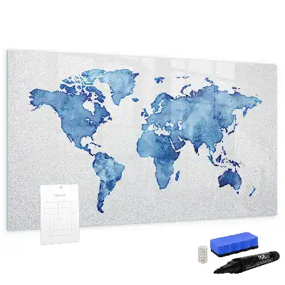 Magnetic marker board watercolor world map print