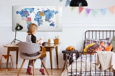 Magnetic marker board watercolor world map print