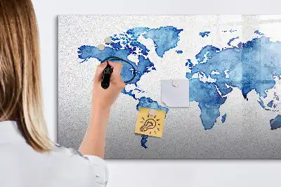 Magnetic marker board watercolor world map print