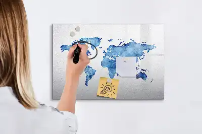 Magnetic marker board watercolor world map print