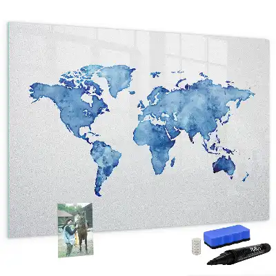 Magnetic marker board watercolor world map print