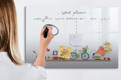 Magnetic glass dry erase board weekly planner