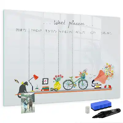 Magnetic glass dry erase board weekly planner