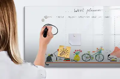Magnetic glass dry erase board weekly planner