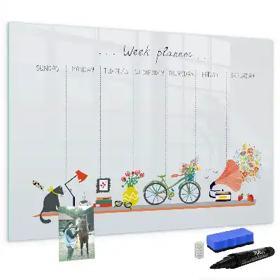 Magnetic glass dry erase board weekly planner