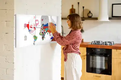 Magnetic glass dry erase board with a national flags map design