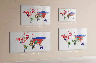 Magnetic glass dry erase board with a national flags map design