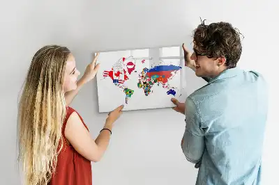 Magnetic glass dry erase board with a national flags map design