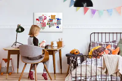 Magnetic glass dry erase board with a national flags map design