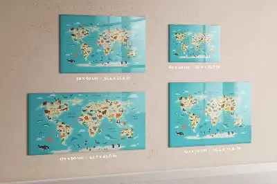Magnetic glass dry erase board with an animal world map design