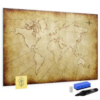 Magnetic marker board with an old world map design