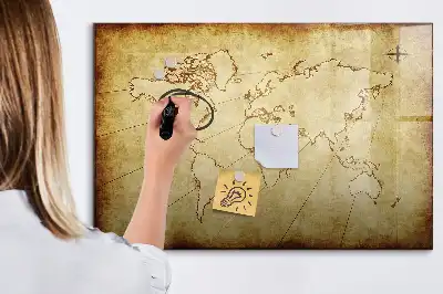 Magnetic marker board with an old world map design
