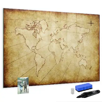 Magnetic marker board with an old world map design