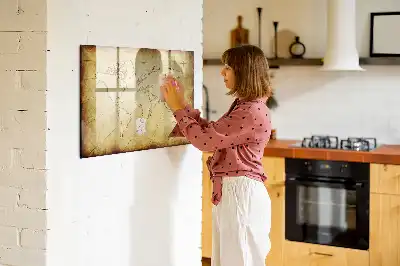 Magnetic marker board with an old world map design