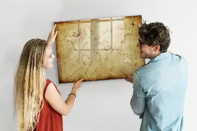 Magnetic marker board with an old world map design
