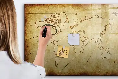 Magnetic marker board with an old world map design