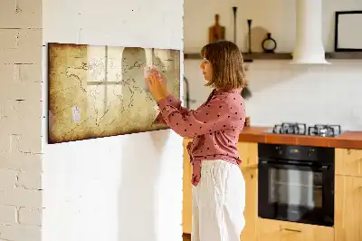 Magnetic marker board with an old world map design