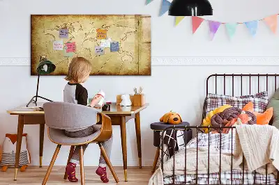Magnetic marker board with an old world map design