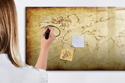 Magnetic marker board with an old world map design