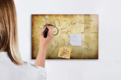 Magnetic marker board with an old world map design