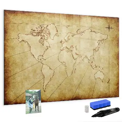 Magnetic marker board with an old world map design