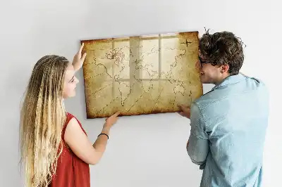 Magnetic marker board with an old world map design