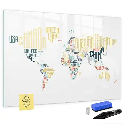 Magnetic glass dry erase board with country names design