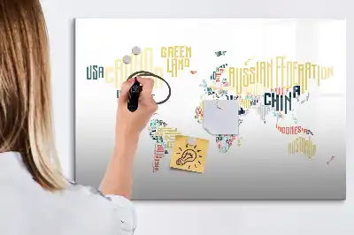 Magnetic glass dry erase board with country names design