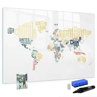 Magnetic glass dry erase board with country names design