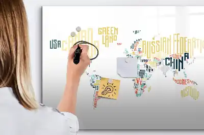 Magnetic glass dry erase board with country names design