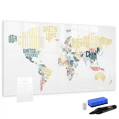 Magnetic glass dry erase board with country names design