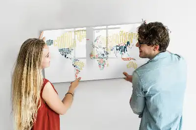 Magnetic glass dry erase board with country names design