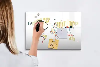 Magnetic glass dry erase board with country names design
