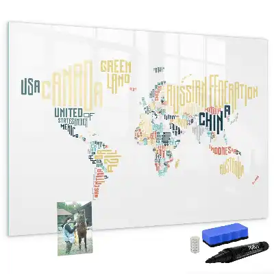 Magnetic glass dry erase board with country names design