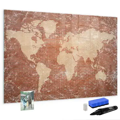 Magnetic marker board world map on brick