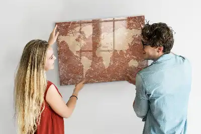 Magnetic marker board world map on brick