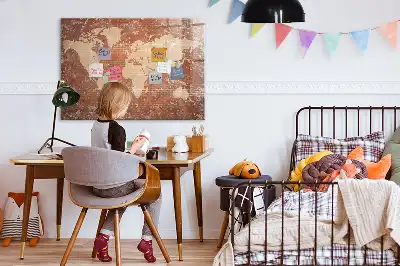 Magnetic marker board world map on brick