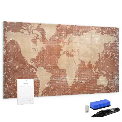 Magnetic marker board world map on brick