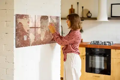 Magnetic marker board world map on brick