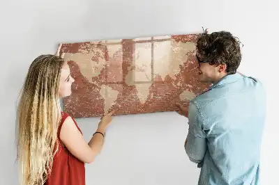 Magnetic marker board world map on brick