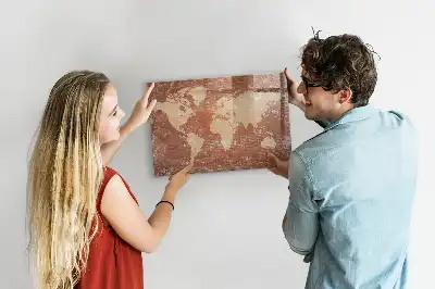Magnetic marker board world map on brick