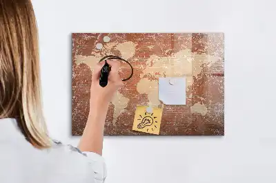 Magnetic marker board world map on brick