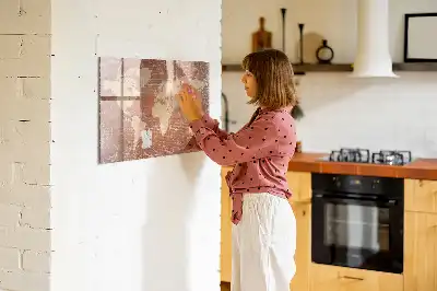 Magnetic marker board world map on brick
