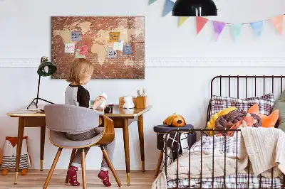 Magnetic marker board world map on brick